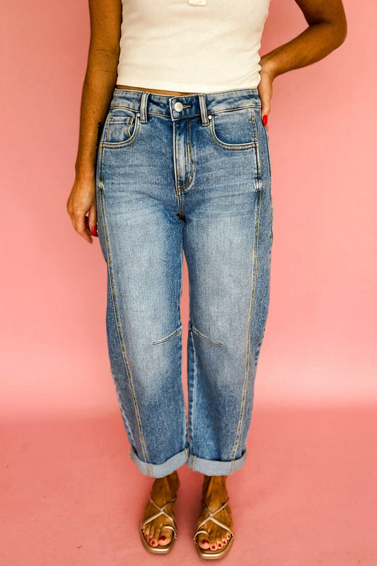 Dusk Blue Vintage Washed Seam Detail Shift Jeans