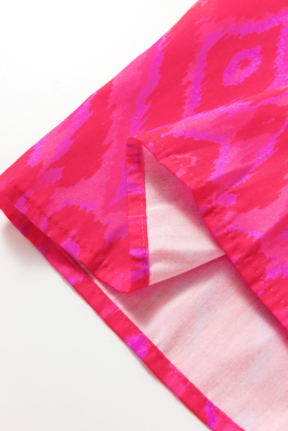 Red Allover Print Contrast Split Neckline Short Puff Sleeve Curvy Dress